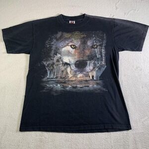 Vintage Cotton Park Shirt Mens L Black Wolf Wildlife Graphic Classic American